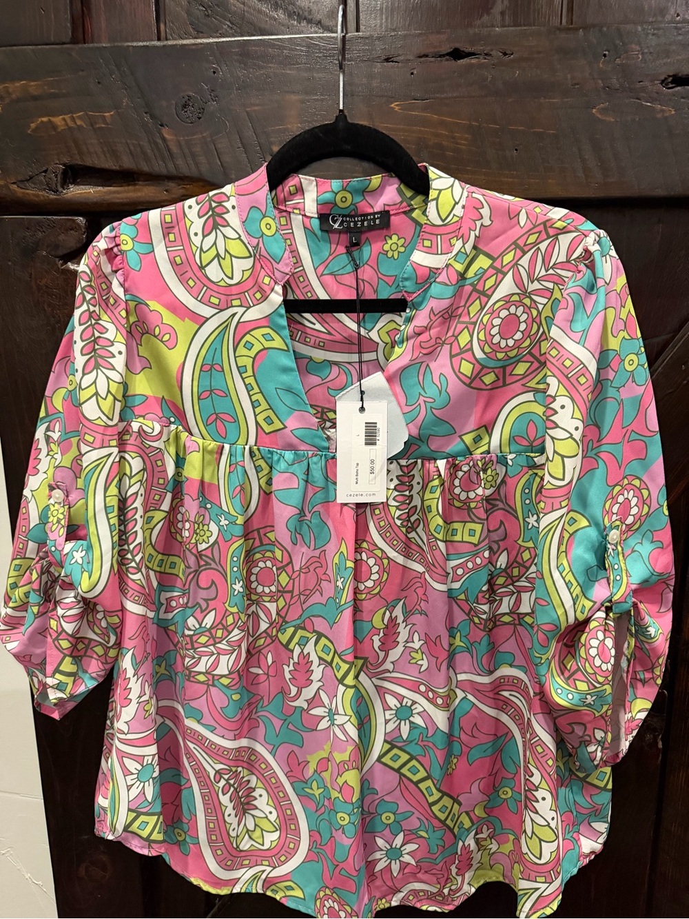 Cezele Pink & Purple Paisley Blouse with Teal & Lime Accents
